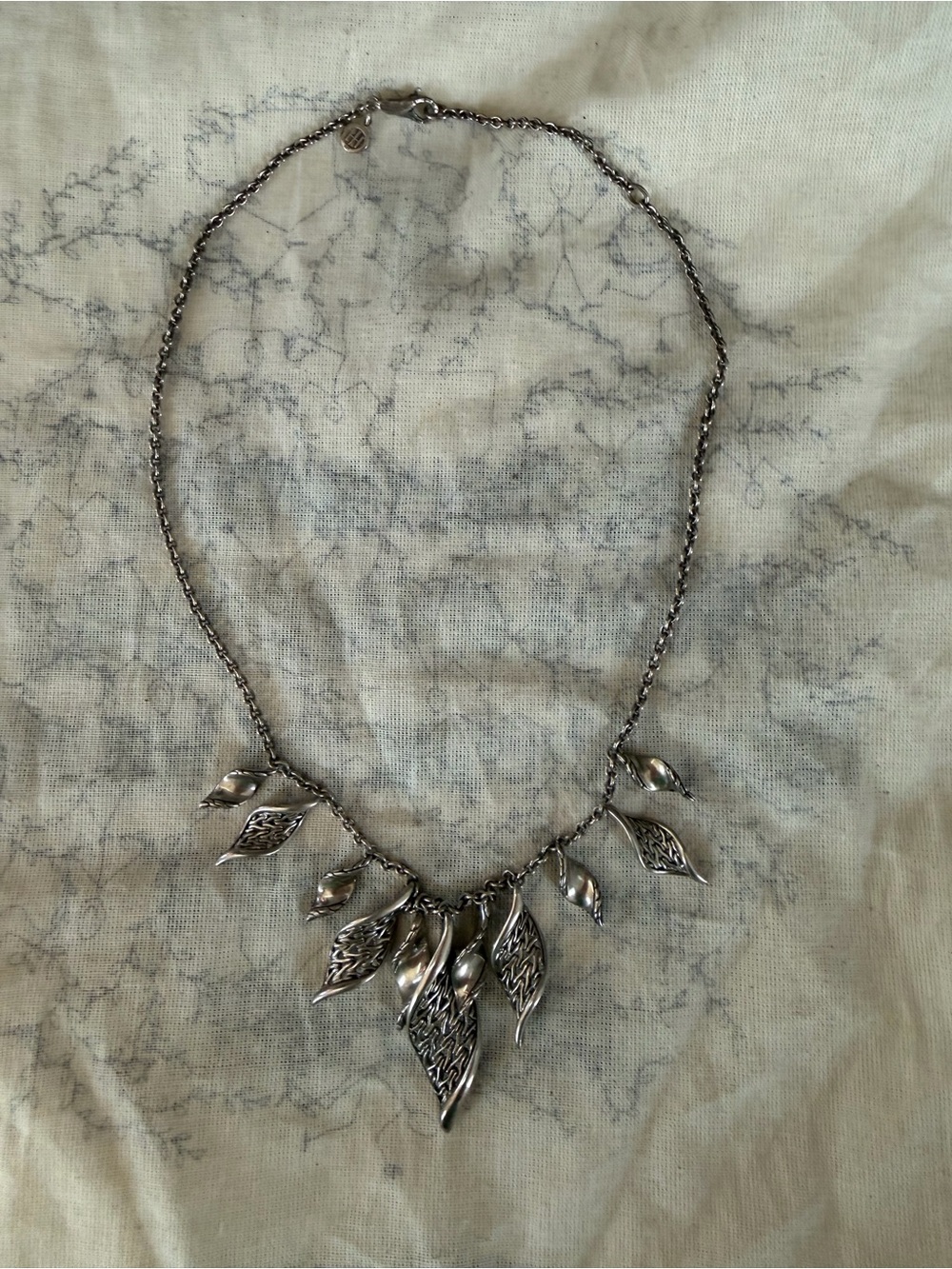 John Hardy Sterling Silver Leaf Drop Necklace